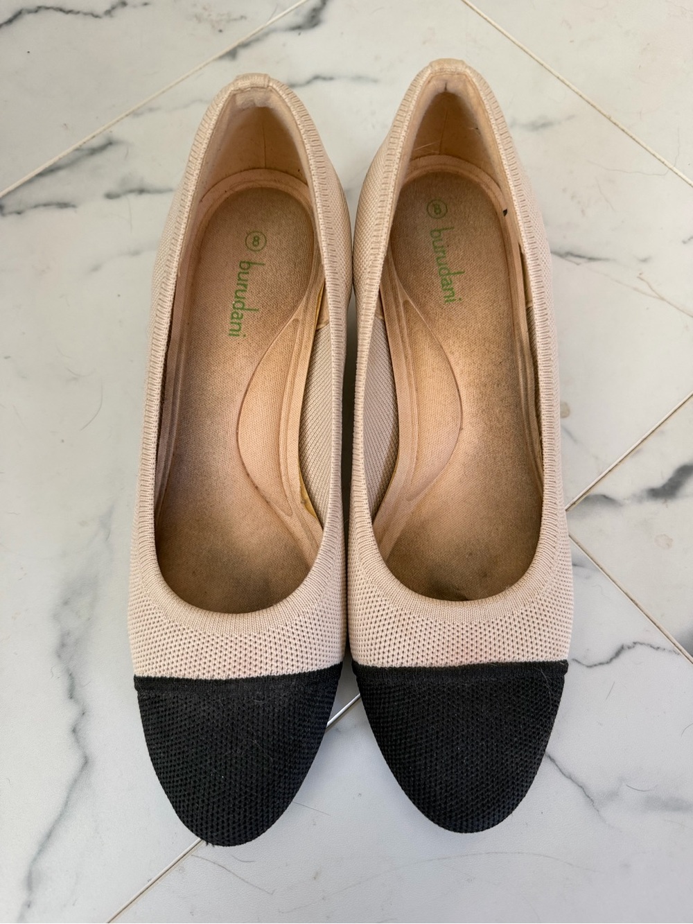 Women's Two-Tone Knit Block Heels in Beige and Black Sustainably Made Colorblock